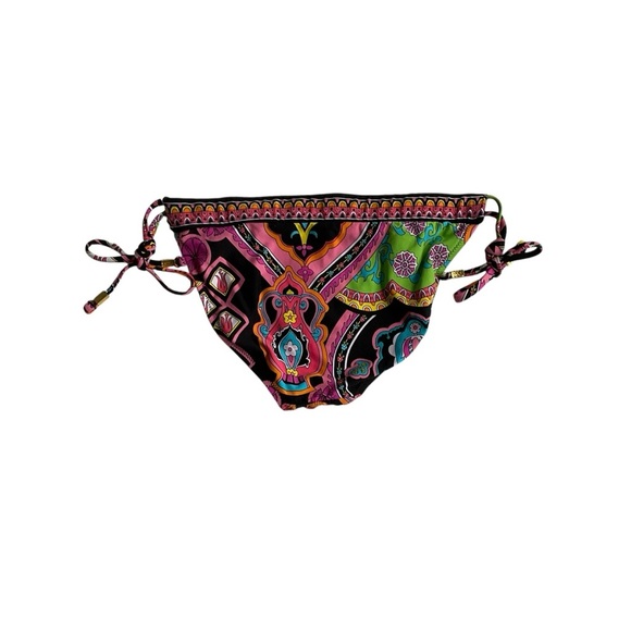 Trina Turk Bikini Bottom Sz 6 Multicolor Paisley Tie Sides w/ Gold Tassels Sexy - Picture 2 of 8